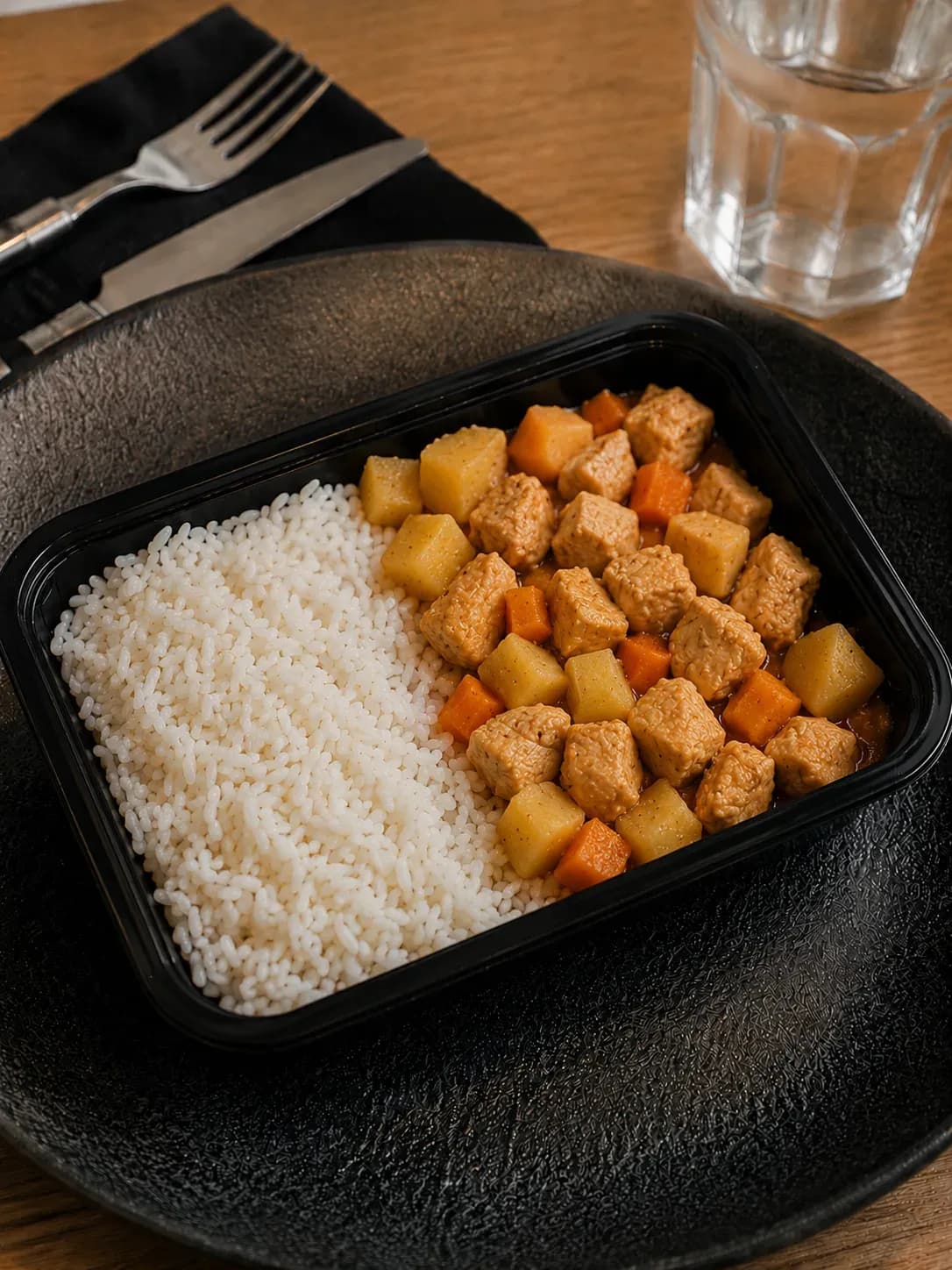 Picadinho de frango c/ batata, cenoura e arroz branco